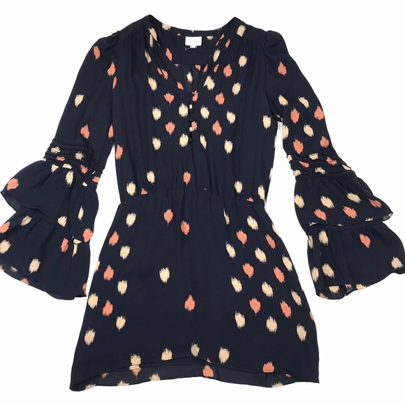 Parker Bell Sleeve Silk Mini Dress Sz XS - Picture 2 of 7